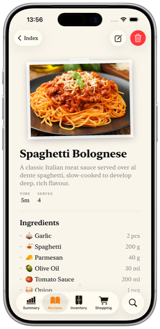 Foo recipe detail screen