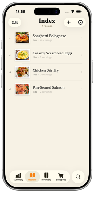 Foo recipes screen